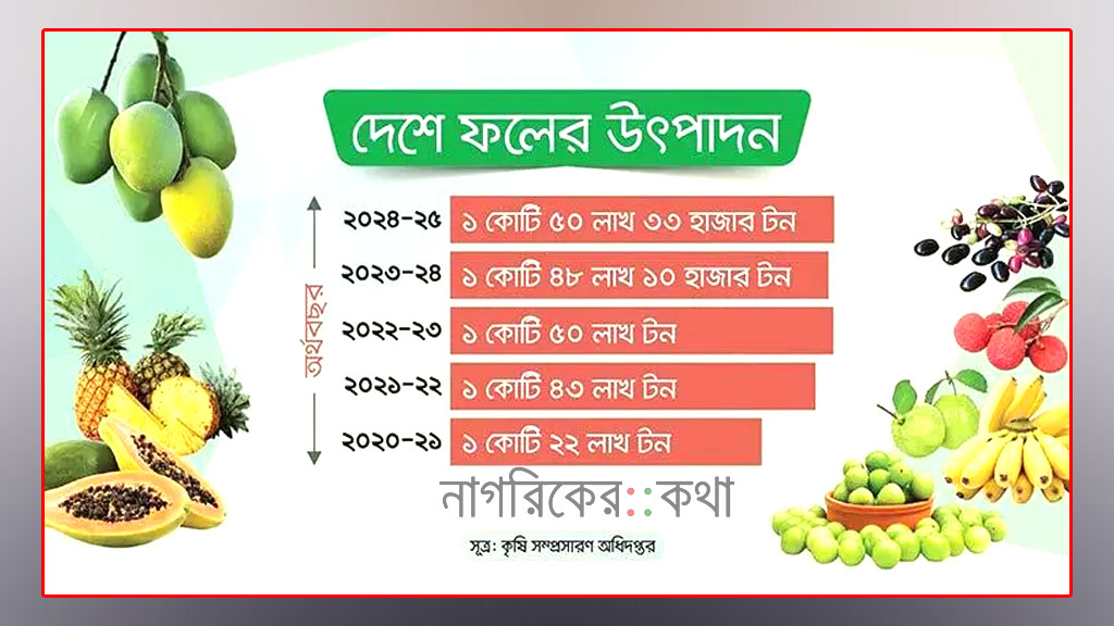 এক যুগে ফল উৎপাদন বেড়েছে ৫০ লাখ টন